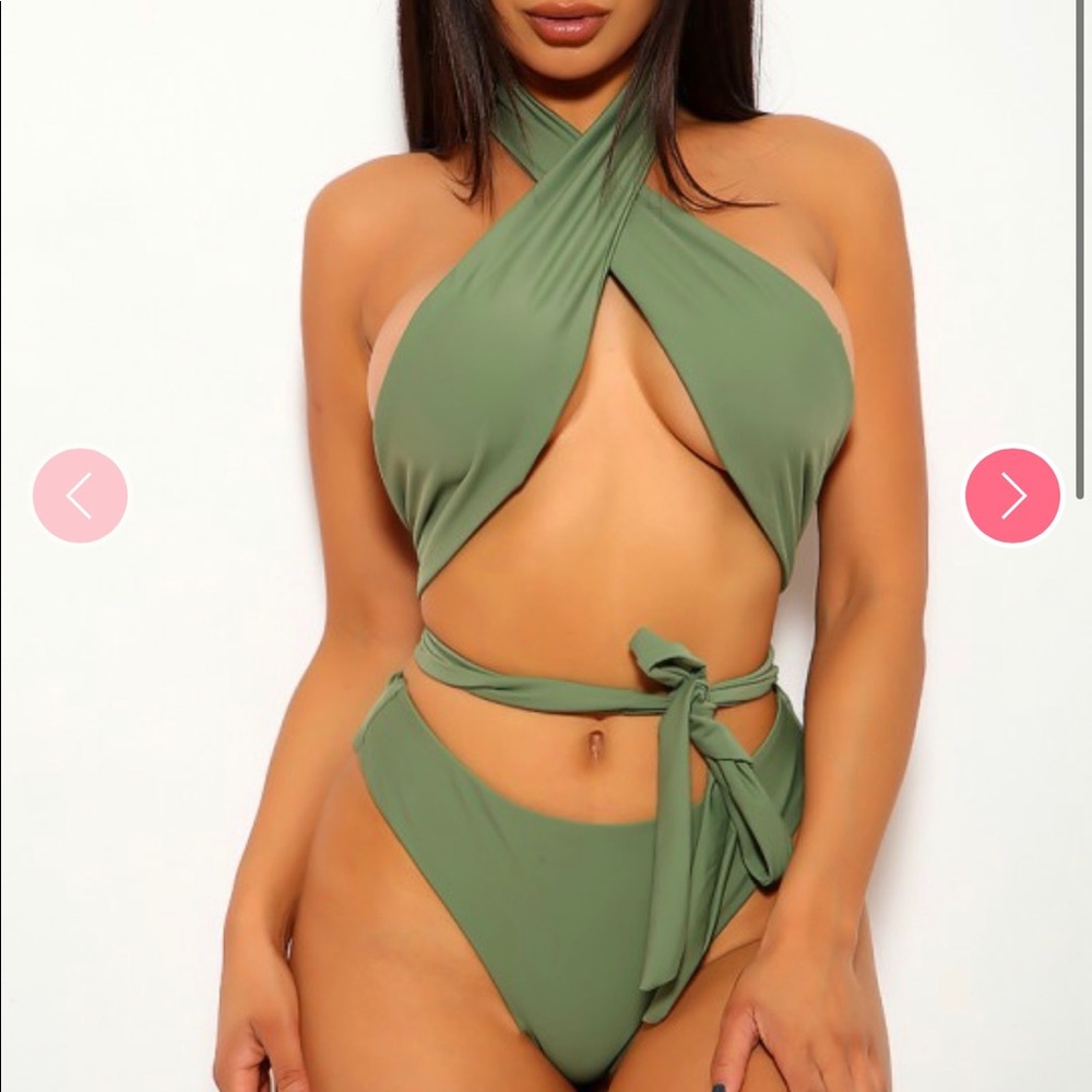 Olive two piece halter bikini top and bottom swim